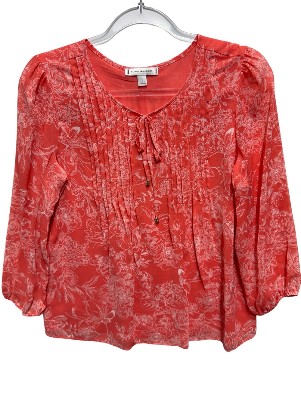 Silky Gauze Knit Pleated Pintuck Toile Floral Bouquet Vines Blouse Popover Top